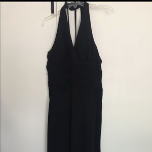 Black halter tea length cocktail dress